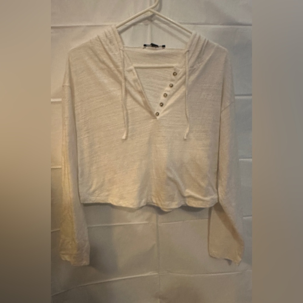 Forever 21 White Button-Up Crop Top Hoodie